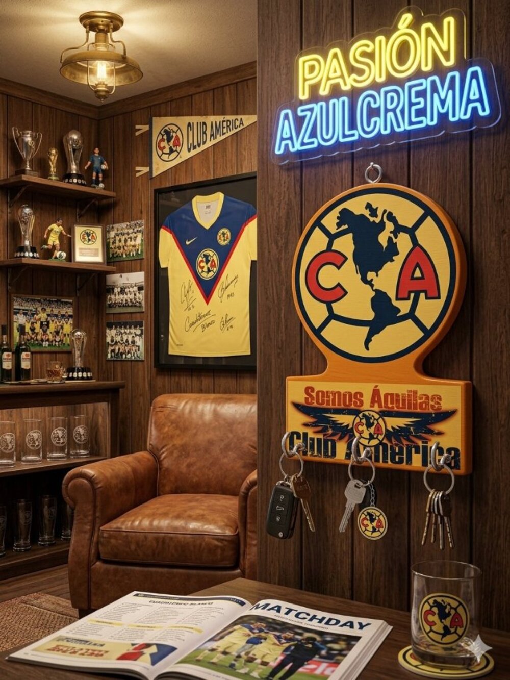 Club América Yellow Red Key Hook Sign - Somos Águilas